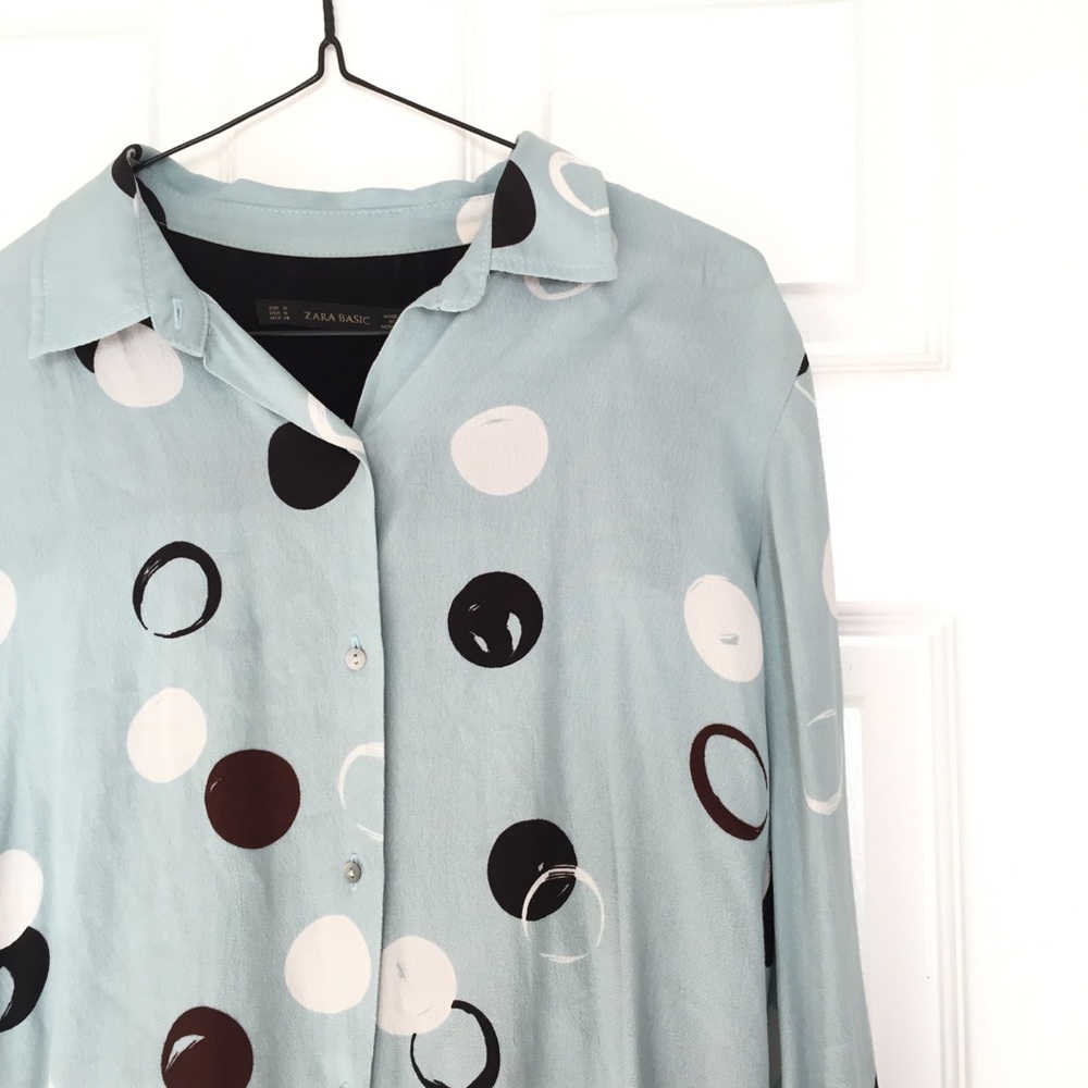 Zara Basic Big Polka-Dot Blue Button Down Blouse - image 4